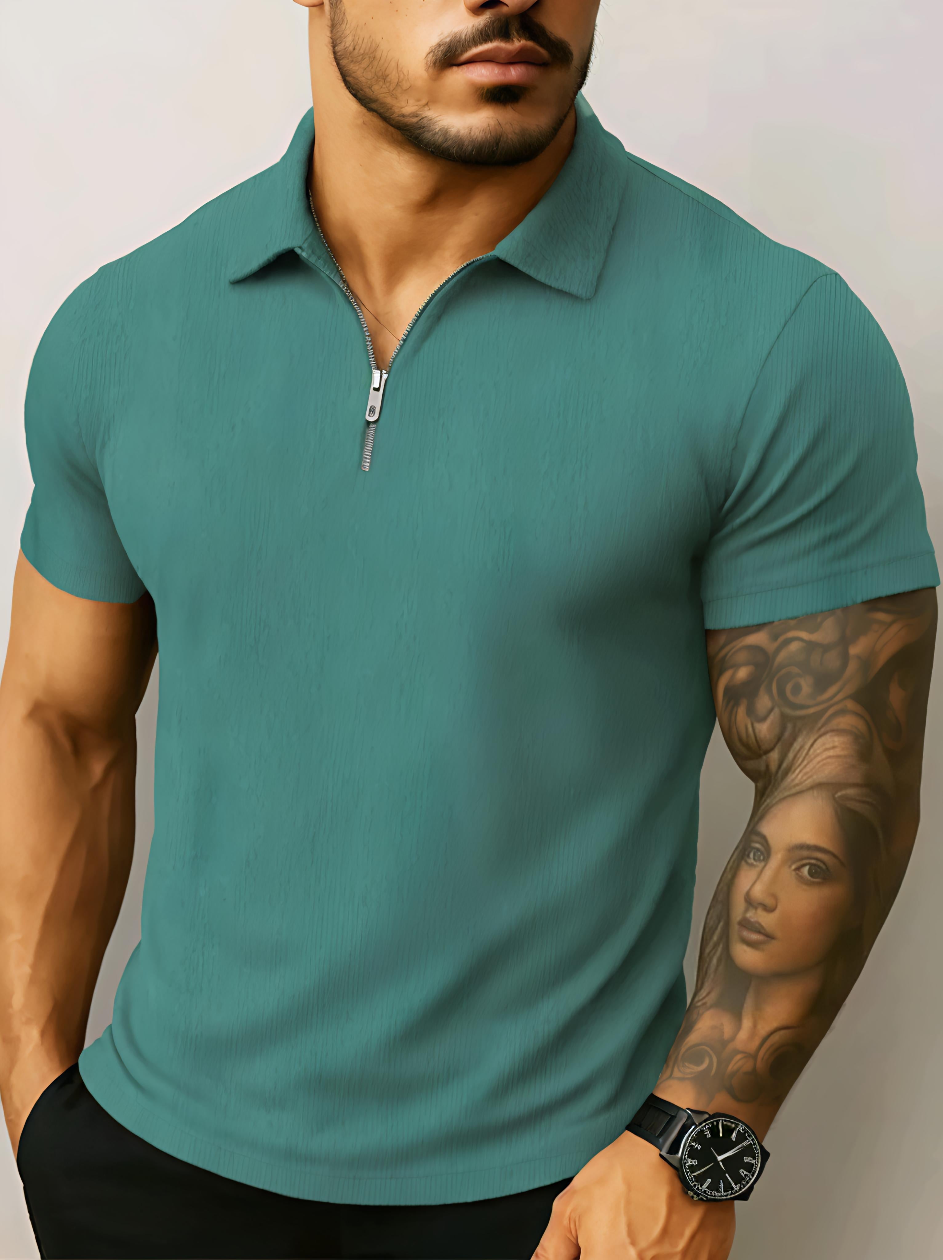 LEOTUDE Men’s Black Polo T-Shirt with Stylish Zipper Collar – Cotton Blend, Casual Comfort