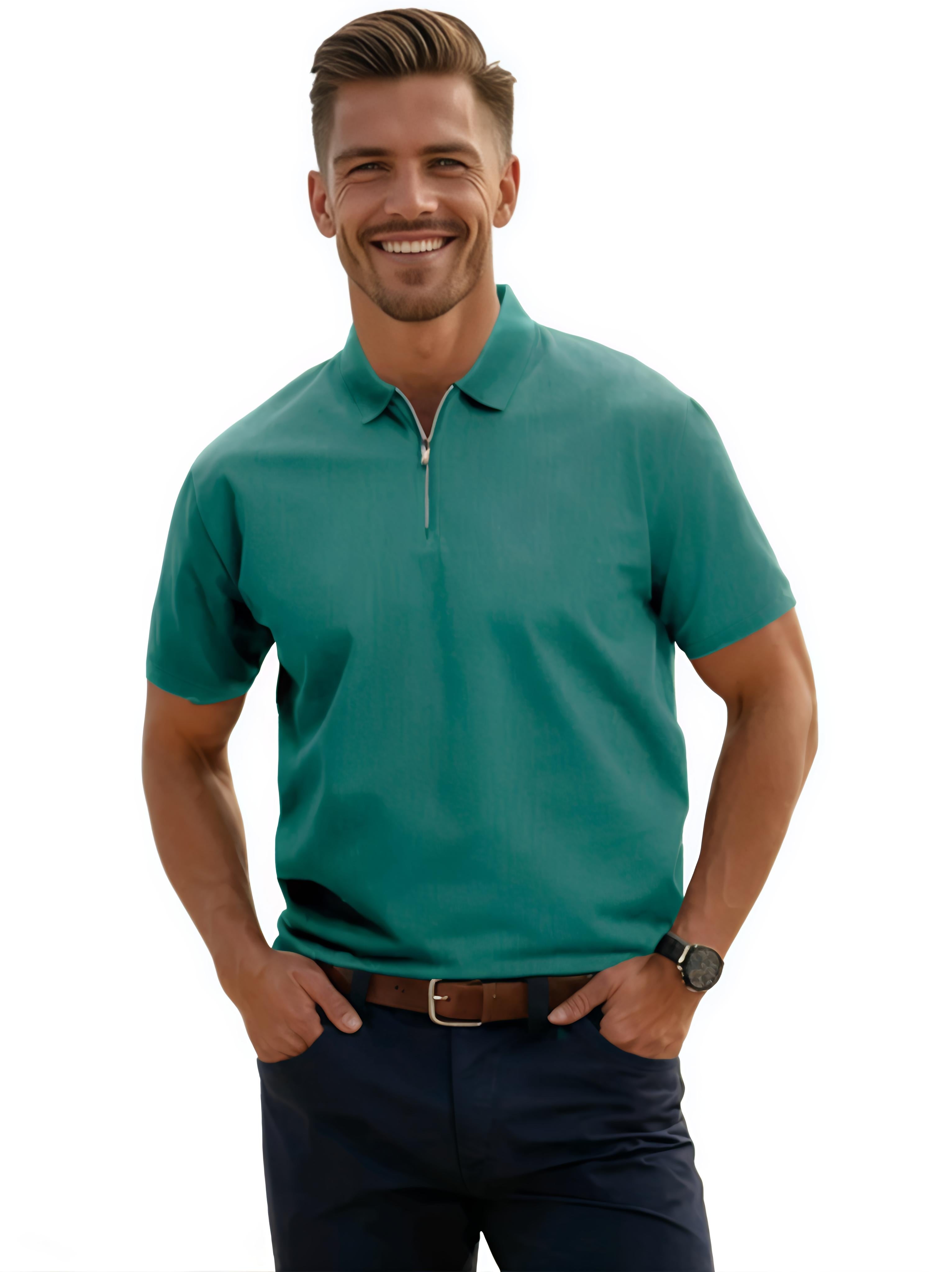 LEOTUDE Men’s Black Polo T-Shirt with Stylish Zipper Collar – Cotton Blend, Casual Comfort
