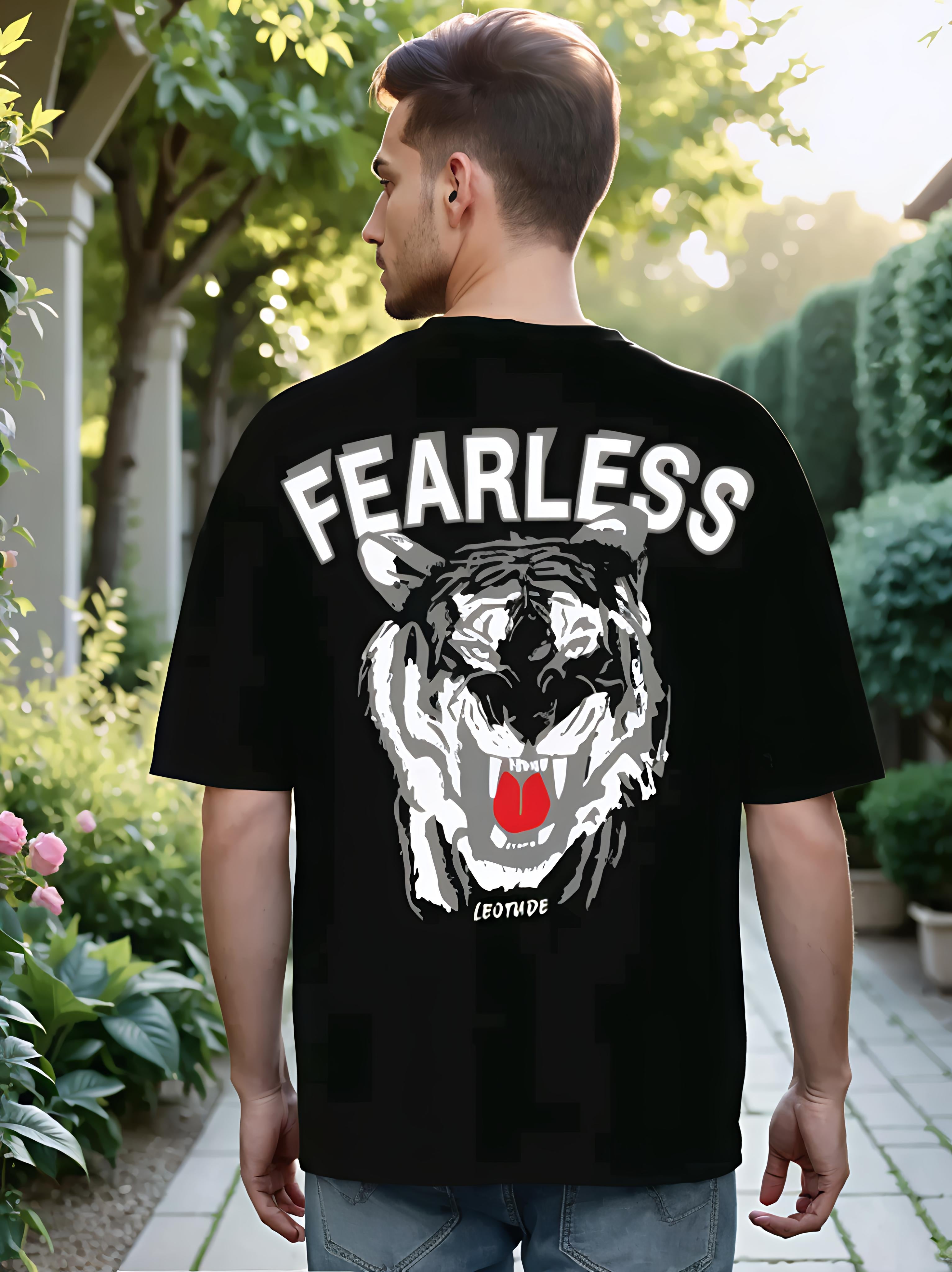 Fearless Black Printed Oversized T-Shirt for Men
