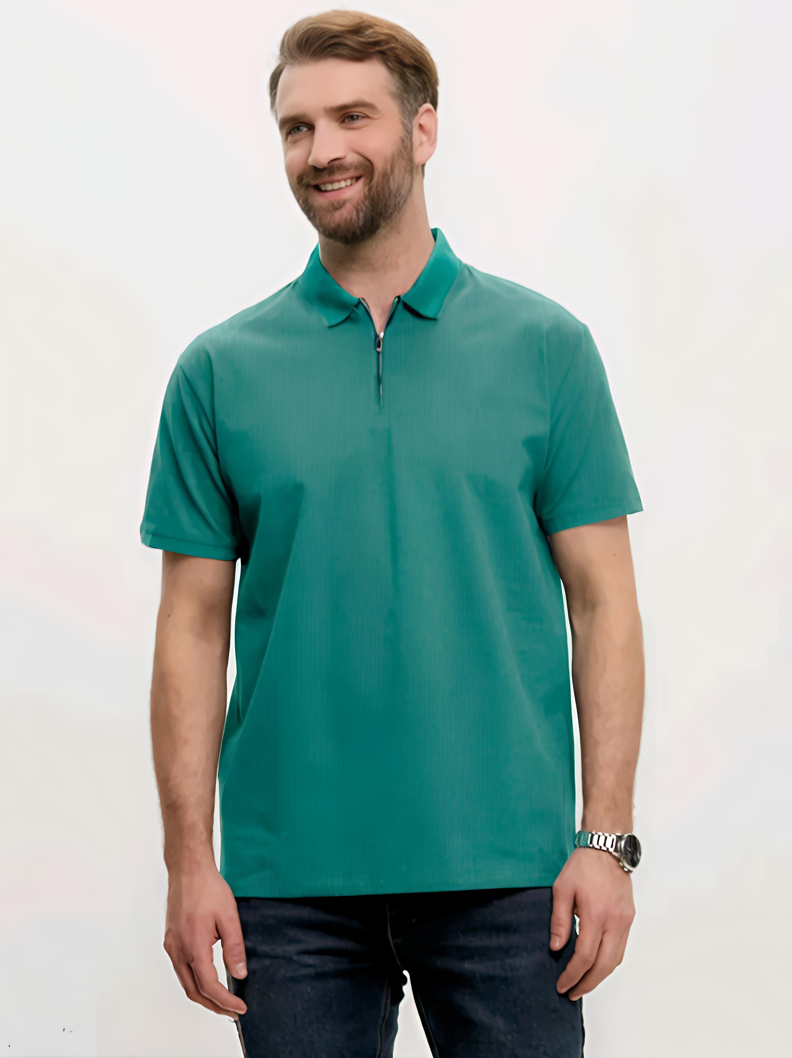 LEOTUDE Men’s Black Polo T-Shirt with Stylish Zipper Collar – Cotton Blend, Casual Comfort