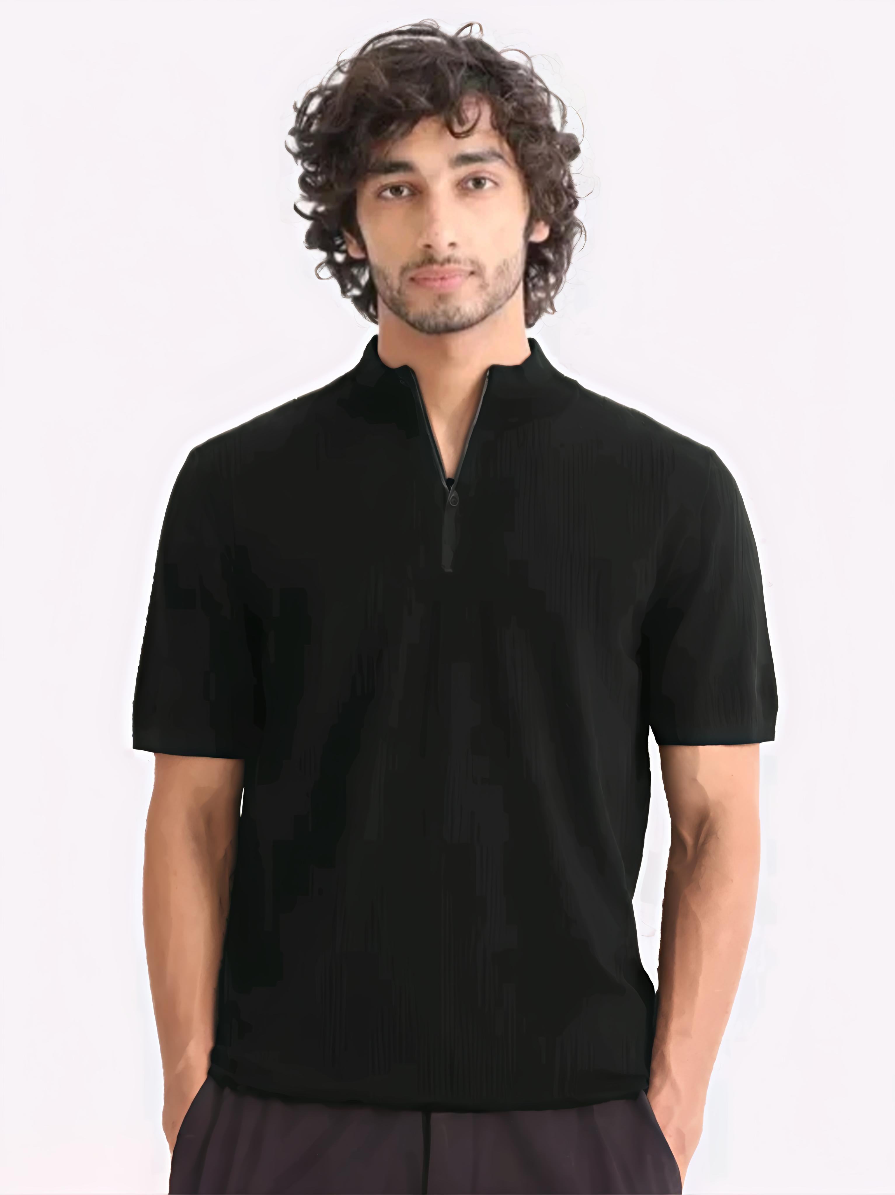 LEOTUDE Men’s Black Polo T-Shirt with Stylish Zipper Collar – Cotton Blend, Casual Comfort